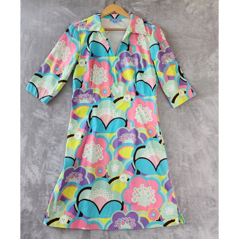 J McLaughlin Dress Womens Size Medium 8 Bright Cartoon Flowers Print Collar